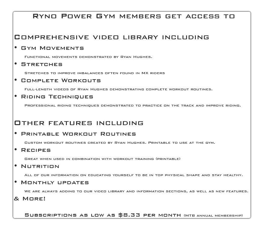 Ryno Power Gym Membership gives you access to...